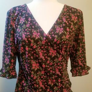 12P Rose print faux-wrap wiggle dress